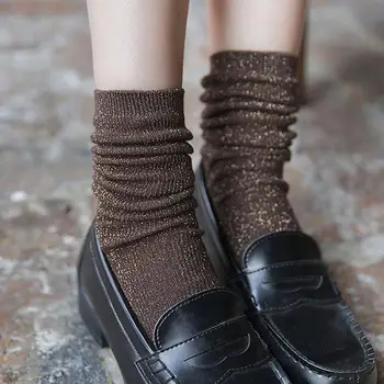 1 пара женских модных носков средней длины Осень Зима Носки из чистого хлопка в корейском стиле Яркие шелковые носки в японском стиле