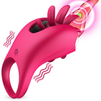 10-скоростной вращающийся вибратор для орального облизывания языком пениса с петушиным кольцом, стимулирующий клитор влагалища, массаж точки G, секс-игрушки для мужчин