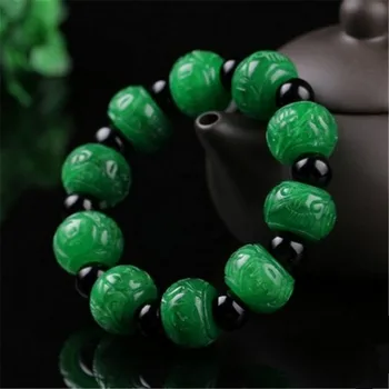 100% настоящие зеленые нефритовые браслеты жадеитовые браслеты из настоящих бусин браслет для мужчин женщин нефритовый подарок настоящий зеленый нефритовый браслет 17*14 мм