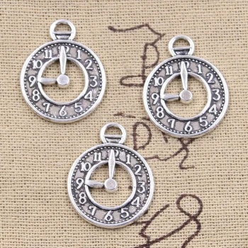10шт Брелков Будильник Карманные часы 26x21 мм Подвески из старинного Серебра С Покрытием Изготовление Тибетских украшений ручной Работы