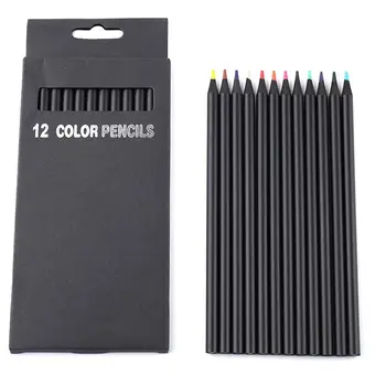 12 шт., Новая высококачественная упаковка для карандашей, Цветные карандаши 12 разных цветов, Черные деревянные карандаши Kawaii School, Быстрая доставка