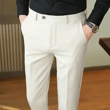 2023 Мужские костюмные брюки в британском стиле, Узкие Деловые офисные однотонные брюки, Элегантные Классические Корейские брюки, мужские свадебные A130
