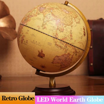 32-сантиметровая ретро-светодиодная карта мира, земной шар, вращающаяся на 360 градусов географическая карта мира на английском китайском языке, настольная лампа для украшения стола