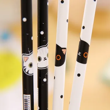 40 шт Студенческая нейтральная ручка Подпись Черно-белый кот Черные студенческие канцелярские принадлежности Kawaii Школьные принадлежности Ручки
