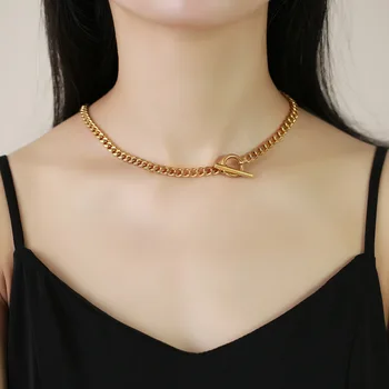 6 мм Модное ожерелье золотого цвета для женщин Цепь из титановой стали Массивное колье Ожерелье Ювелирные изделия для вечеринок в стиле панк