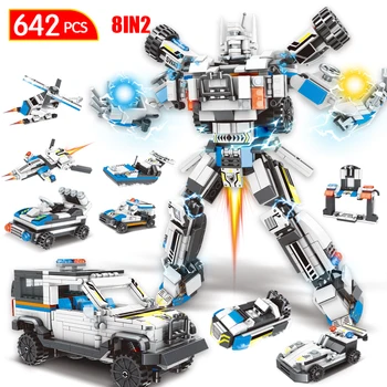 642шт 8 в 2 Серия деформационных инженерных роботов, строительный блок, самолет, автомобиль, кирпичи, игрушки своими руками для детей, подарки