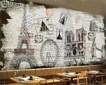 beibehang papel de parede, Винтажная городская архитектура, парижская башня, ручная роспись здания, цементная стена, 3D обои, фоновая стена