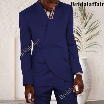 Bridalaffair Темно-синие комплекты из 2 предметов, Блейзеры, куртка, Брюки, мужской костюм 2023, Новая деловая свадебная мода, одежда для ведущего, приталенное пальто