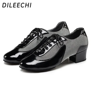 DILEECHI/ Черные, белые, красные туфли для латиноамериканских танцев, современная танцевальная обувь, мужская обувь для бальных танцев на мягкой подошве, низкий каблук 4 см 2 см