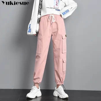 harajuku уличная женская повседневная шаровары, однотонные розовые черные брюки, крутые модные длинные брюки в стиле хип-хоп, капри, брюки-карго, женские