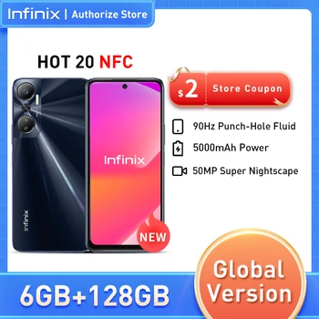 Infinix HOT 20 смартфон с NFC частотой 90 Гц 6,82 ”С перфорированным Жидким Игровым дисплеем Monster 18 Вт Type-C Для быстрой зарядки Мобильного телефона X6826B