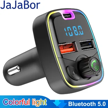 JaJaBor Автомобильный FM-передатчик Автомобильный Bluetooth 5,0 Автомобильный комплект Громкой связи QC3.0 Быстрая Зарядка Type C Dual Usb Автомобильное Зарядное Устройство Mp3-плеер