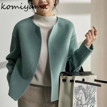 Komiyama/ Модные однотонные пальто с круглым вырезом, Винтажные Элегантные женские куртки, осенне-зимняя куртка с длинным рукавом, повседневная универсальная одежда
