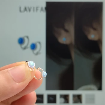LAVIFAM, Геометрическая Красочная синтетическая Опаловая Мини-пряжка для ушей, серьги-косточки, женские украшения из стерлингового серебра 925 пробы в простом стиле.