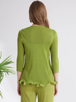 Miyake Плиссированные топы с V-образным вырезом и эластичным поясом Agaric Edge 2023, Новые весенние дизайнерские повседневные женские рубашки