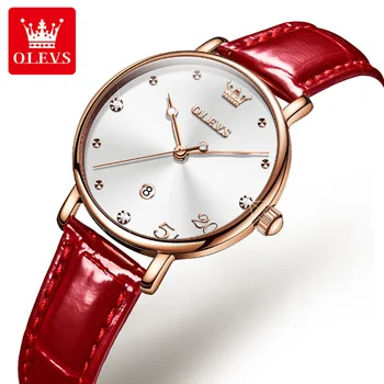OLEVS 5505, ремешок из натуральной кожи, водонепроницаемые женские часы, модные высококачественные кварцевые Модные женские наручные часы с календарем