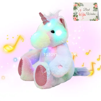 TGTOYS Light up Радужный единорог, мягкая игрушка для девочек, Поющий единорог, плюшевые игрушки, подарки для младенцев, малышей 15