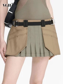 VGH, Повседневные плиссированные юбки в стиле пэчворк, женская мини-юбка с высокой талией, хит продаж, облегающая мини-юбка, женская летняя одежда, Новинка