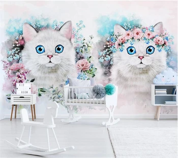 wellyu Пользовательские обои 3d фотообои скандинавский минималистичный цветок котенок украшение детской комнаты обои papel de parede