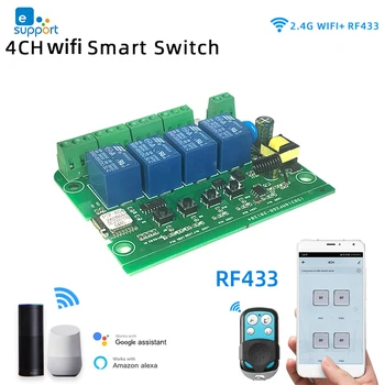 Wifi 4-Канальный Модуль Smart Switch, Контроллер двигателя, DC5V 12V 32V, 7-32 В, AC110V 220V, 85-250 В, RF433, 4-Канальное Реле для Alexa Google Home