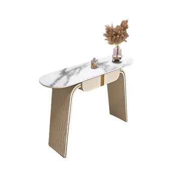 YY Легкая роскошная консоль из каменной плиты, Массив дерева, длинный узкий стол, итальянский стол с видом сбоку, простой