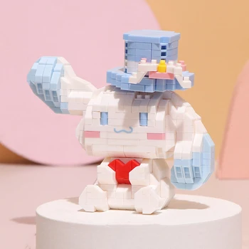 Аниме Мультфильм Цилиндр с синим бантом Cinnamoroll Приятный подарок 3D модель DIY Мини Алмазные блоки Кирпичи Строительная игрушка для детей