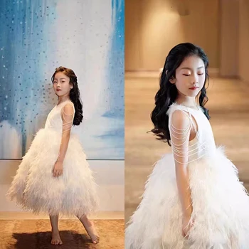 Белое платье для детей, платье для первого причастия на День рождения для девочек, платье для выступления на Конкурсе красоты
