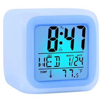 Будильник с цифровым перемещением для спальни для мальчиков и девочек, маленькие настольные прикроватные часы, отображение времени / даты, светодиодный ночник с функцией повтора