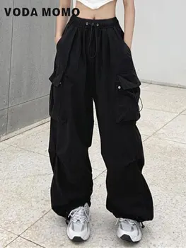 Весенне-летние Корейские штаны-парашюты Harajuku для бега трусцой Y2K, Эластичная Уличная одежда, Повседневные Мешковатые Широкие Прямые брюки-карго, Женские брюки