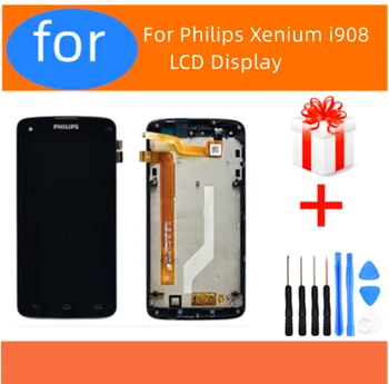 Высококачественный 5,0-дюймовый ЖК-дисплей для Philips Xenium i908 ЖК-дисплей с сенсорным экраном в сборе, замена на рамку + инструменты