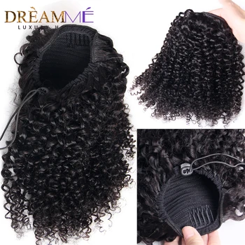 Вьющиеся человеческие волосы для наращивания, завязанный на шнурке конский хвост, афро-волосы, натуральная заколка для волос в виде конского хвоста для женщин, Черные бразильские волосы Remy
