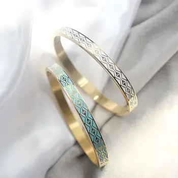 Гальванический браслет из розового золота марокканская сталь титановая эмаль цветная глазурь сине-белый браслет женский подарок влюбленным на день рождения
