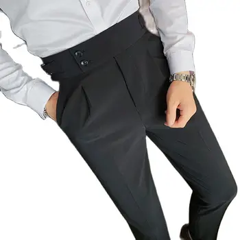 Горячая распродажа мужских однотонных черных костюмных брюк для весенней моды, повседневных приталенных деловых брюк для жениха, свадебной вечеринки, классической рабочей одежды