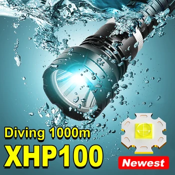 Дайвинг 1000 м XHP100 Профессиональный фонарик для дайвинга Однорежимный IPX8 Водонепроницаемый фонарь 18650 Перезаряжаемый фонарик Подводный фонарь