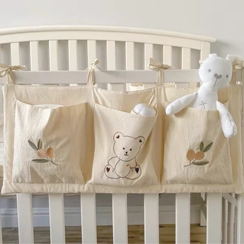 Детская прикроватная сумка для хранения, хлопковый мешочек Baer Olive, Подвесной Органайзер для кроватки для новорожденных, Бутылочка для игрушек, Карман для подгузников, Постельные принадлежности