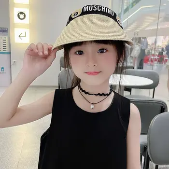 Детская солнцезащитная шляпа, шляпа с утиным язычком, соломенная шляпа для летней девочки, большой солнцезащитный козырек с карнизом, регулируемая солнцезащитная шляпа без верха