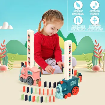 Детский набор для поезда-домино, Звуковой свет, Автоматическая укладка кирпича-домино, Красочные кубики-домино, Обучающая игра, Игрушка 