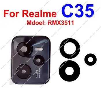Для Realme C35 Объектив камеры заднего вида Стеклянная крышка Задняя основная камера стеклянный объектив с деталями держателя рамки