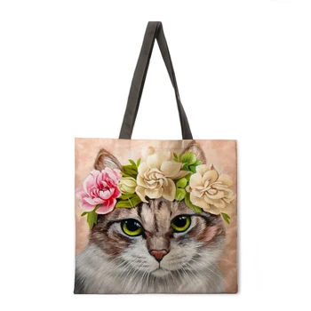Женская пляжная сумка Flower Cat, складная сумка через плечо, сумка для покупок, сумка с принтом, сумка для отдыха, Многоразовая сумка