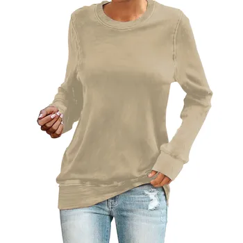 Женская повседневная однотонная универсальная толстовка, пуловер с круглым вырезом, плотный теплый модный свитер с длинным рукавом, женские кофты 후드집업