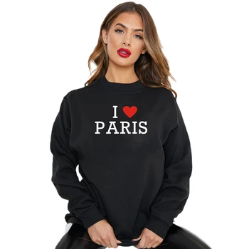 Женская повседневная толстовка I Love Paris с резьбой, толстовка с капюшоном, эстетическая одежда для девочек, осенне-зимний графический топ