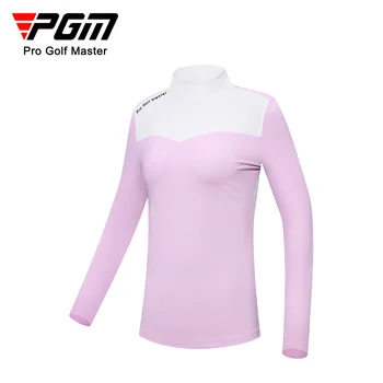 Женские футболки для гольфа PGM с длинным рукавом, модный контрастный дизайн, высокоэластичная мягкая женская верхняя одежда для гольфа для женщин YF545