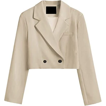 Женский короткий пиджак с двубортным отворотом, короткое пальто 2023 года выпуска, новый женский костюм с длинными рукавами, верхняя одежда