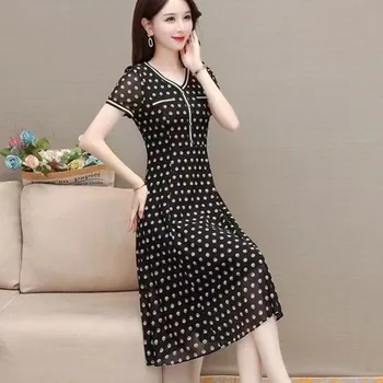 Женское летнее новое элегантное модное платье Макси с V-образным вырезом, сетчатые платья с короткими рукавами для женщин 2023, юбка в корейском стиле
