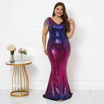 Женское элегантное бордовое вечернее платье Макси с блестками и рукавом-бабочкой большого размера, Длинное платье для выпускного вечера