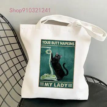 Забавная женская сумка для покупок, эстетичная сумка для кошек, холщовая сумка для покупок в стиле харадзюку, женская сумка через плечо в корейском стиле, женская сумка-тоут