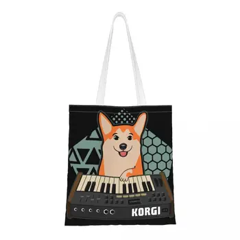 Забавная поклонница синтезатора, любительница собак KORGI Corgi, женская сумка через плечо, милая многоразовая сумка-тоут, модная сумка большой емкости, повседневная сумка