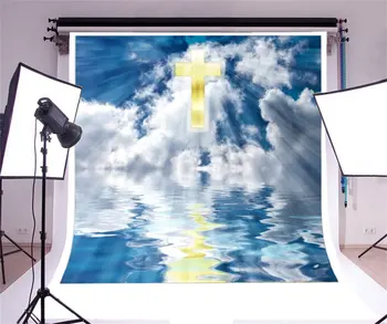 Золотой Крест, Небо, Солнечные лучи, река, Пасха, Иисус Христос, фотофон из полиэстеровой или виниловой ткани, компьютерная печать на стенах