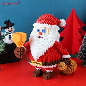 Игривая сумка PB, миниатюрный строительный блок из мелких частиц, сани Санта-Клауса, лось, Рождественский Креативный подарок, Детские игрушки 
