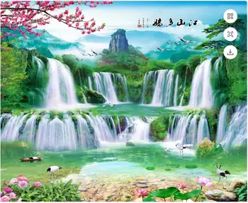 Изготовленная на заказ фреска 3d обои в китайском стиле горный водопад пейзаж украшение дома фотообои для стен 3 d гостиной
